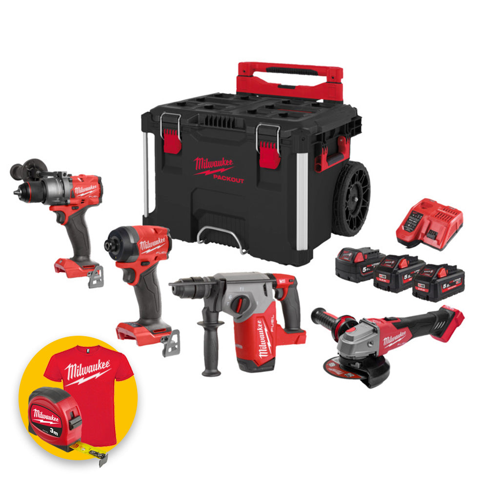 Milwaukee M18 FPP4IT-553TB - Kit utensili 18V - M18FPD3 + M18 FSAG125XB - M18FID3 - M18FHX