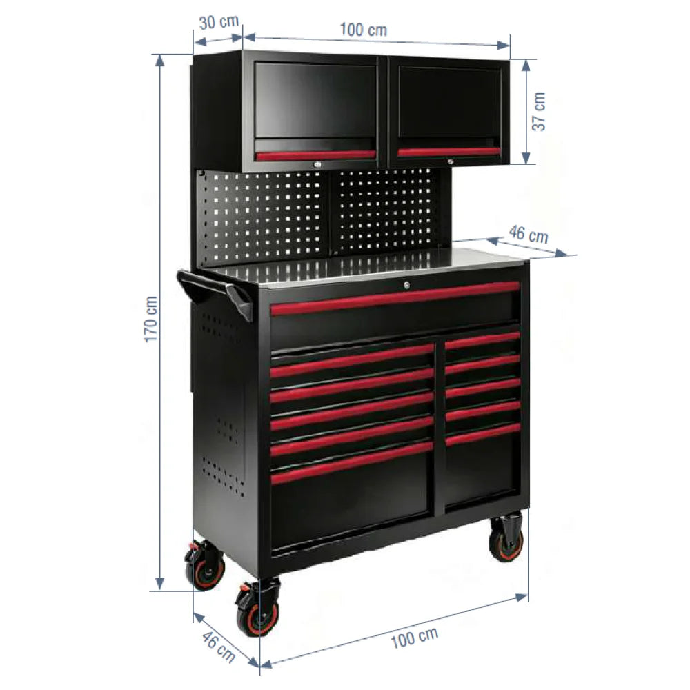 Marcotools 05.088.166 - Carrello cassettiera officina 11 cassetti - 290 utensili - con armadietti