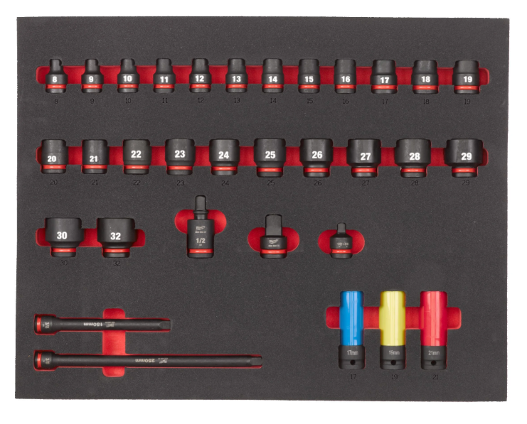 Milwaukee 12 Sockets STD foam set 1 (32 pc) Set bussole 1/2" in modulo morbido