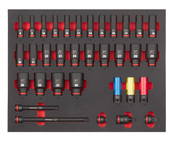 Milwaukee 12 Sockets deep foam set 1 (34 pc) Set bussole 1/2" in modulo morbido