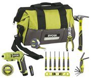 Ryobi R4SDHT12-120G Kit essenziale Fai-Da-Te 9 pezzi Avvitasvita 4V USB Litio + Utensili Manuali