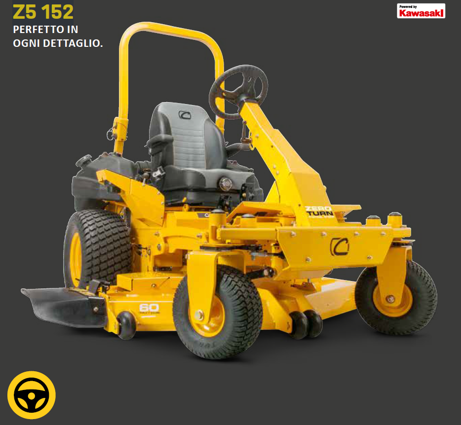 Cub Cadet Z5 152 Rasaerba zero turn volante, raggio zero per pendenze 46% (25°) , taglio 152 cm , Kawasaki c.c. 852 Trasmissione Doppia Hydro