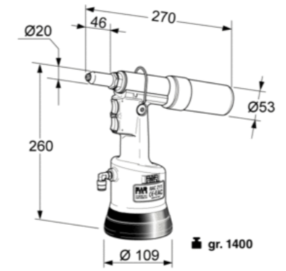 FAR RAC 211 Rivettatrice Oleopneumatica da 2,4-4,8 - Forza massima 6639 N - Corsa 16 mm