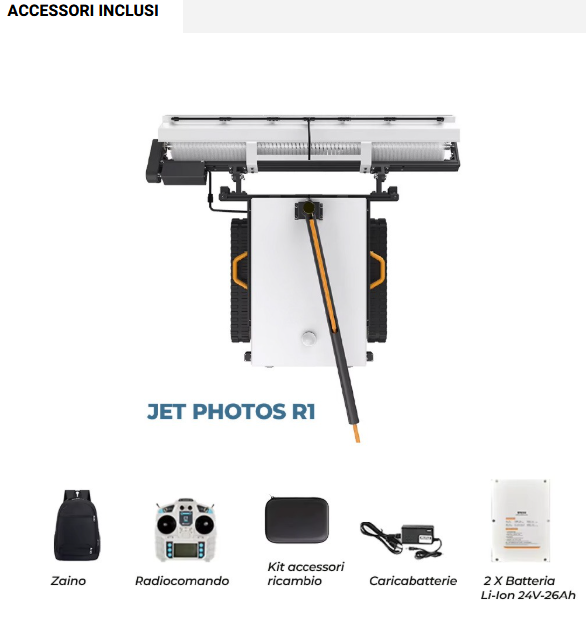 JET PHOTOS R1 S Robot per Pulizia Pannelli Fotovoltaici a batteria motore Brushless con radiocomando senza interferenze