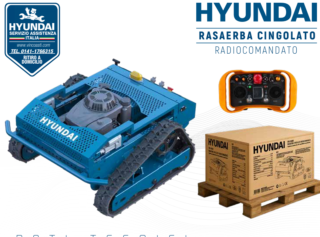 Hyundai 65492 Rasaerba a scoppio Cingolato Radiocomandato taglio 50 cm per pendenze fino a 30° sterzata a 360°