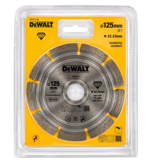 Dewalt DT3711-QZ Disco lama diamantata segmentata 125 mm , foro 22,2 mm , funzionamento a secco per smerigliatrice