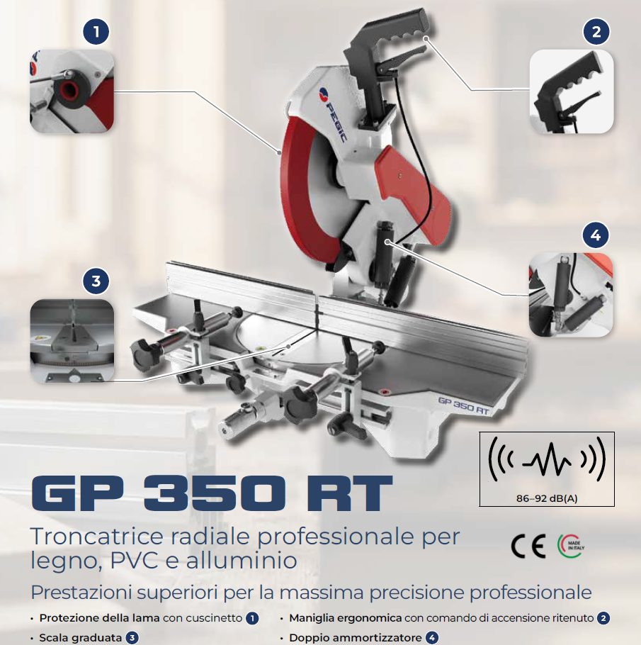 Pegic GP 350 RT Troncatrice radiale professionale per legno, PVC e alluminio 380V - 2000W