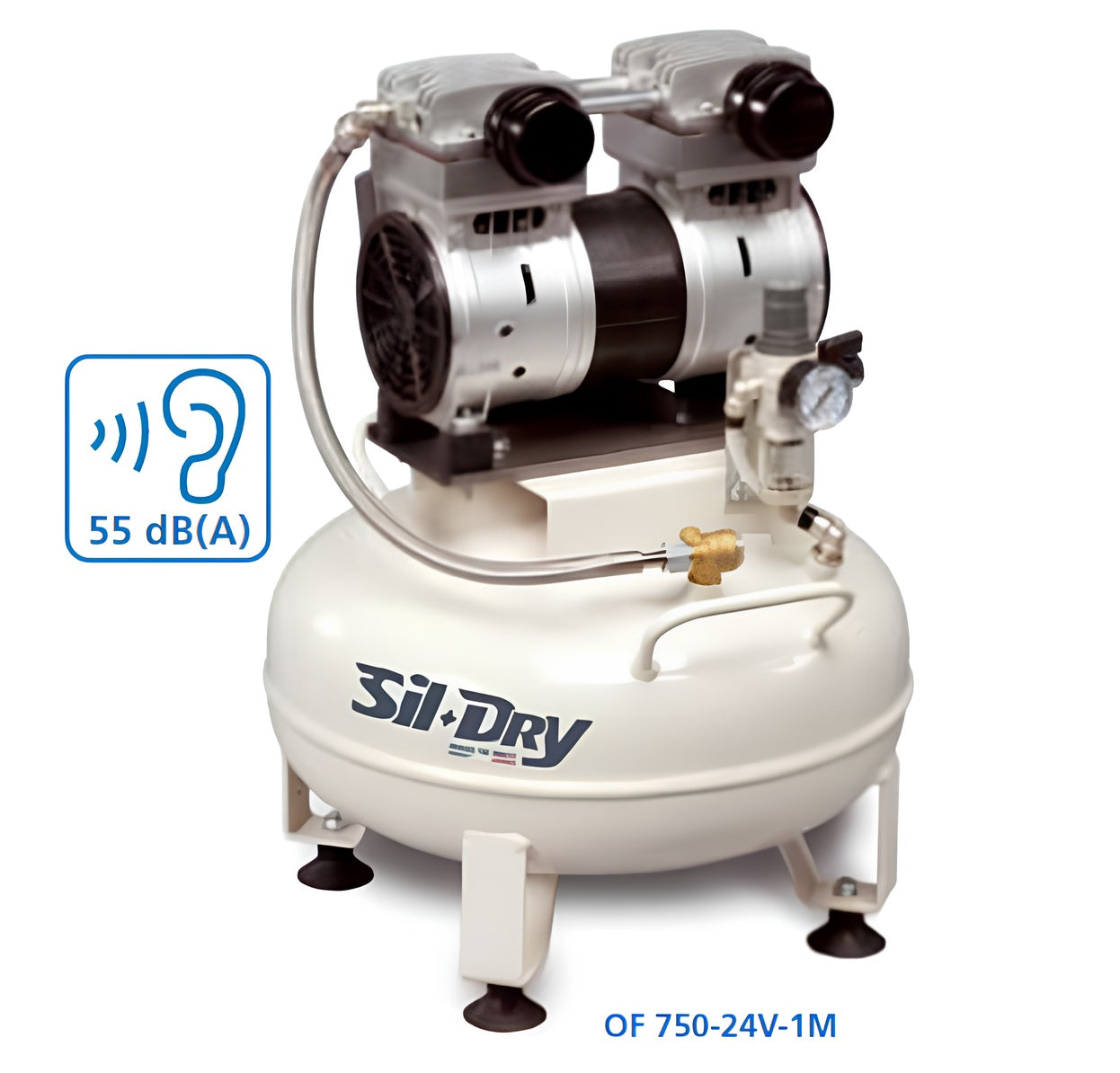MedicAir Sildry OF 750-24V-1M compressore senza olio per laboratori dentistici e odontotecnici , 24 litri 220V 8 Bar