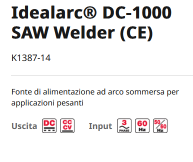 Lincoln K1387-14 Idealarc DC-1000 SAW Welder (CE) Generatore per saldatura SAW
