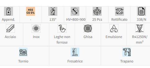 Fervi P069 - Serie di 25 pz punte rettificate affilate 135° autocentranti HSS COBALTO 5% , da 1-13 Misura (progressione 0,5 mm)
