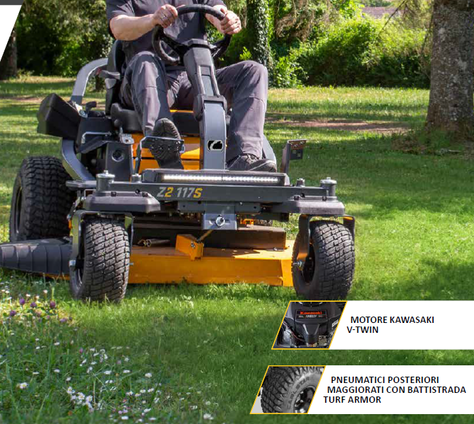 Cub Cadet Z2 117S Rasaerba zero turn volante, raggio zero per pendenze 46% (25°) , taglio 117 cm , c.c. 726 Trasmissione Doppia Hydro
