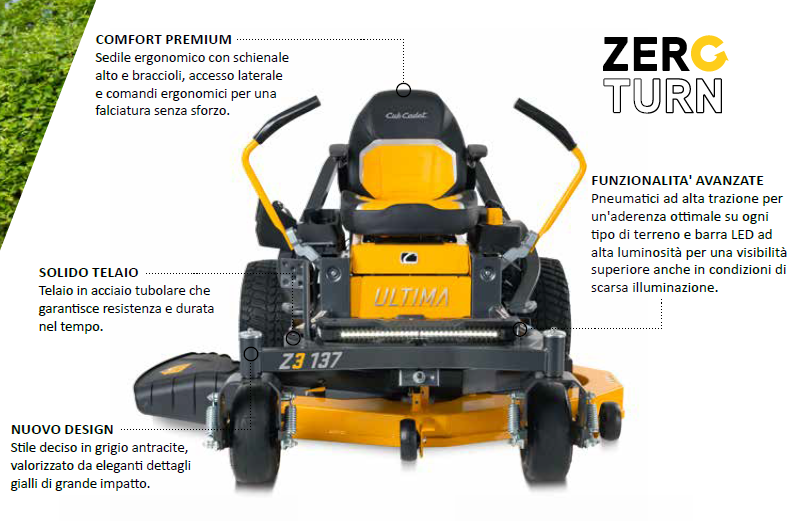 Cub Cadet Z3 137 Rasaerba zero turn a leve , raggio zero per pendenze 46% (25°) , taglio 137 cm , c.c. 726 Trasmissione Doppia Hydro