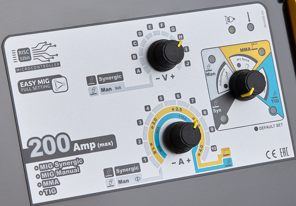 Deca MIGA 380 - Saldatrice multiprocesso sinergica 220V MIG Sinergico / MIG Manuale / No Gas / MMA / TIG Lift.