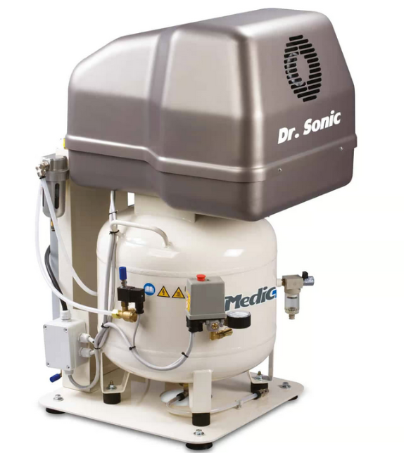Medicair Dr.Sonic 320-50V-ES-3M compressore senza olio con essiccatore per laboratori dentistici e odontotecnici , 50 litri 220V 8 Bar