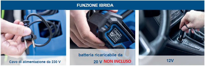Scheppach air force 6 Compressore compatto mobile 10.3 bar , Funziona a 220V oppure Batteria o presa Auto 12V , con faro Led , solo corpo