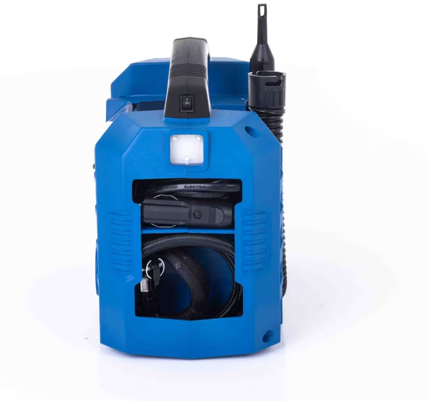 Scheppach air force 6 Compressore compatto mobile 10.3 bar , Funziona a 220V oppure Batteria o presa Auto 12V , con faro Led , solo corpo