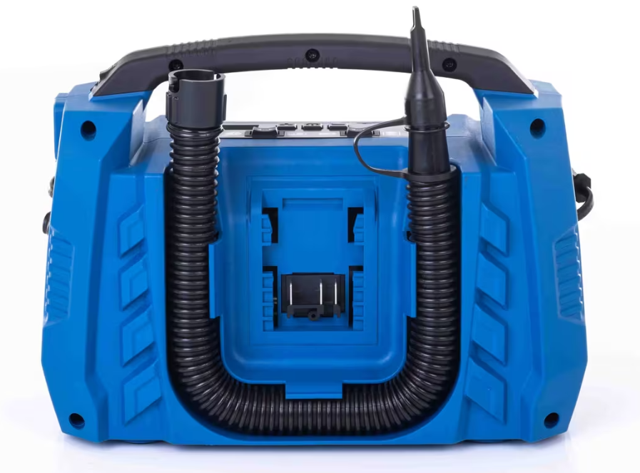 Scheppach air force 6 Compressore compatto mobile 10.3 bar , Funziona a 220V oppure Batteria o presa Auto 12V , con faro Led , solo corpo