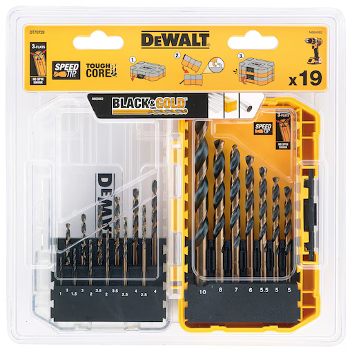 Dewalt DT70728 Serie Punte HSS-G per metallo 19PZ. BLACK&GOLD , 3 Taglienti