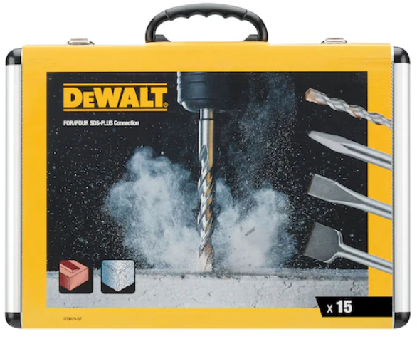 Dewalt DT9679 Set di punte e scalpelli Sds Plus per Calcestruzzo , 15 pezzi in valigetta di alluminio