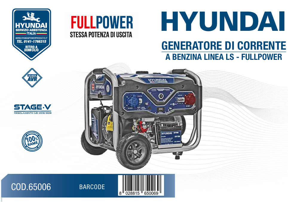 Hyundai 65006 - Generatore benzina 220V-380V LS FULLPOWER , max 5,5Kw 220v e max 6,0Kw 380V