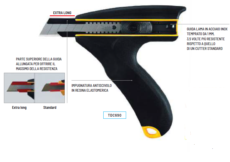 TAJIMA TDC690 con impugnatura a due mani a pistola Cutter Strongrip-j , Lama 22x0,65 mm