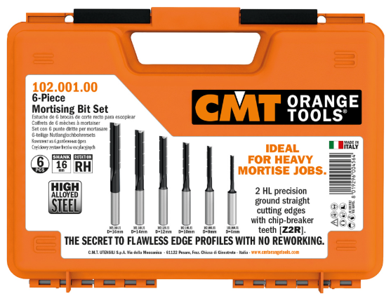 Cmt 102.001.10 Set con 6 punte diritte per mortasare RH attacco 16 mm HSS Made in Italy