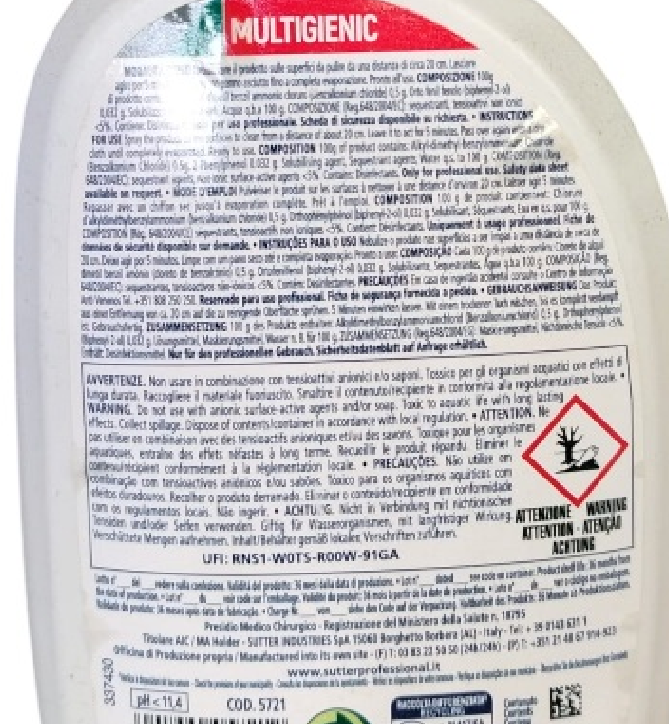 Detergente Multigenic sgrassante e disinfettante per Raffrescatori