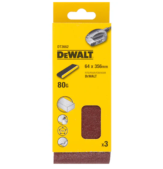 Dewalt DT3662-QZ 64mm x 356mm 80G Pack da 3 pezzi Fascia da Levigatura Multiuso