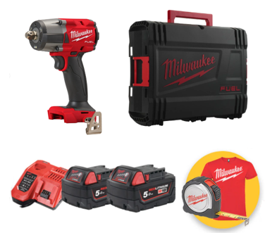 Milwaukee M18 FMTIW2P12-502X Avvitatore ad impulsi 1/2" a media coppia con fermo dei perni max 881 Nm