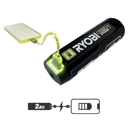 Ryobi RB4L20 Batteria tascabile Power Bank USB Lithium 2,0 Ah con cavo USB