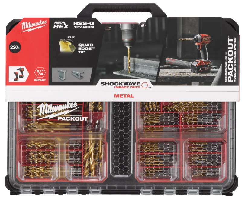 Milwaukee Shockwave HSS-G S Set Punte metallo HSS-G Titanio 220 pz