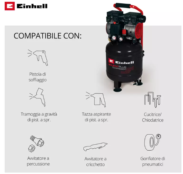 Einhell TE-AC 24 Compressore verticale silenziato 24 Lt , 220V - 750W - max 65 dB