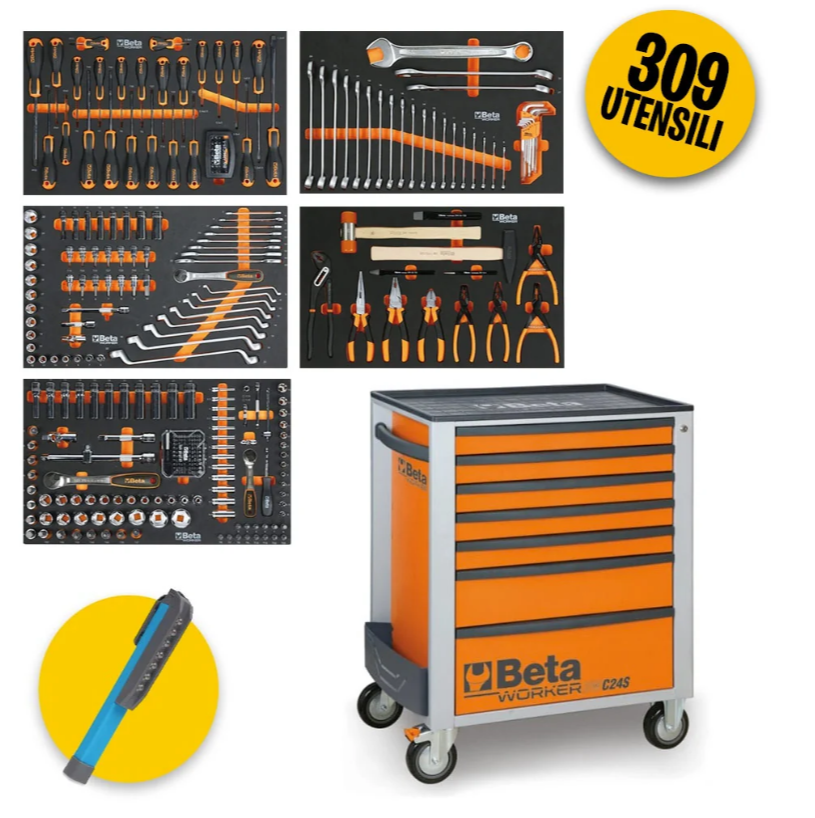 Beta BW 2400S 7/E-M - Carrello portattrezzi da officina completo di 309 utensili