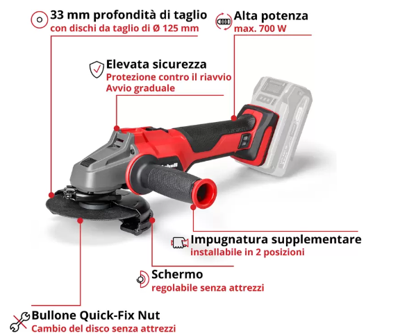 Einhell AXXIO 18/125 Q 18V Smerigliatrice angolare max 125 mm a batteria , solo corpo macchina