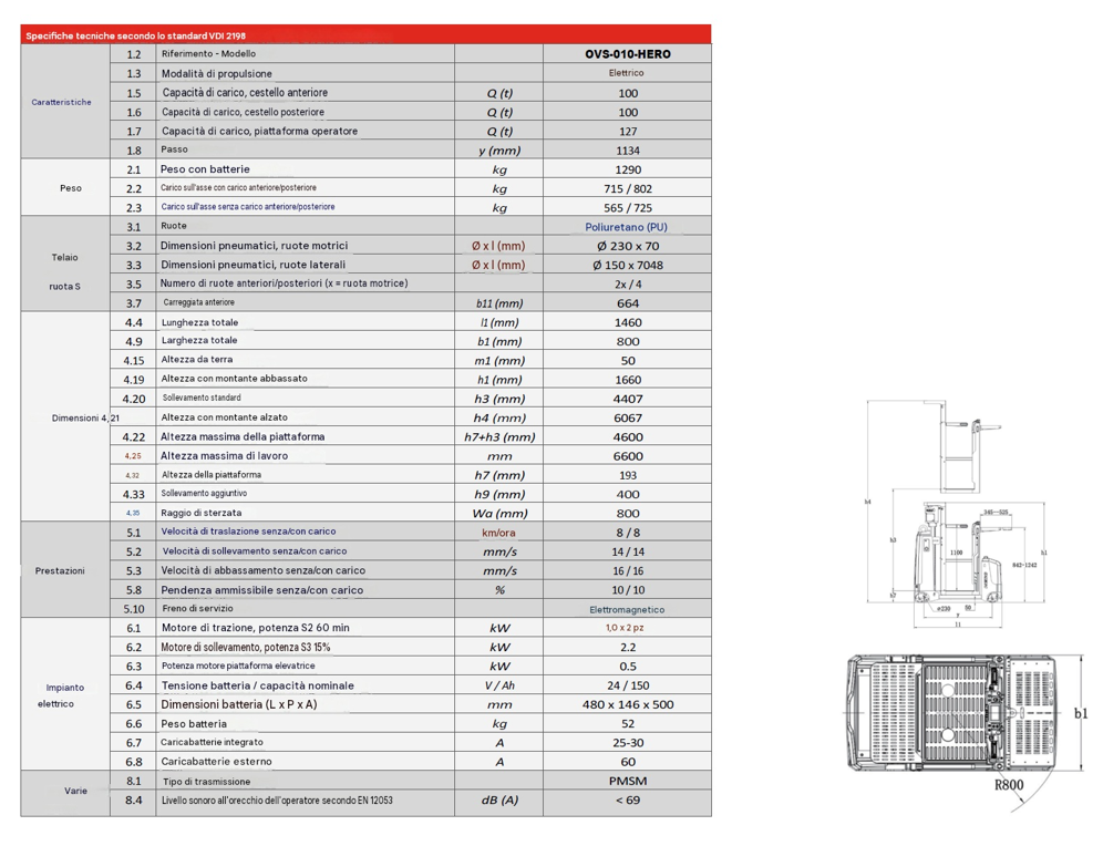 Commissionatore OVS-010-HERO a batterie lavoro fino a 6,6 metri di altezza