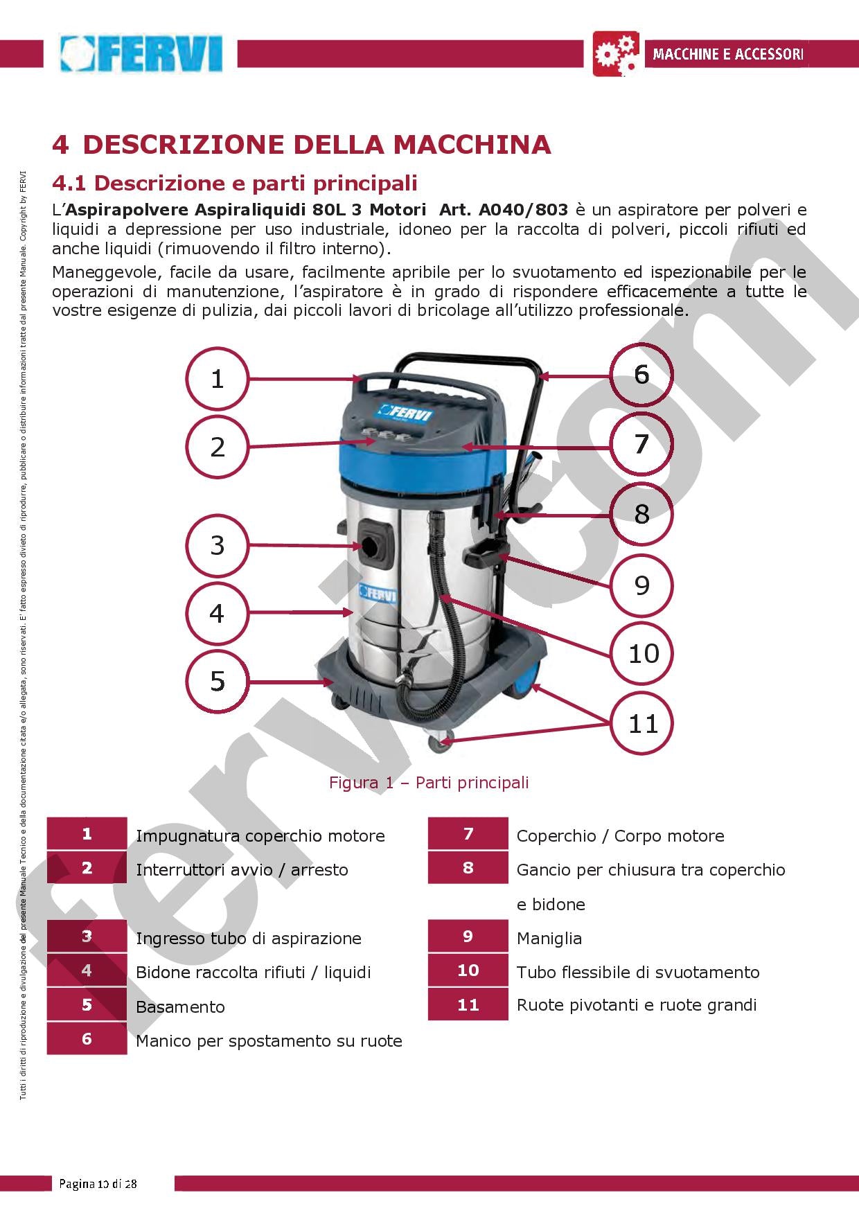 Fervi A040/803 - Aspirapolvere aspiraliquidi 80l 3 motori