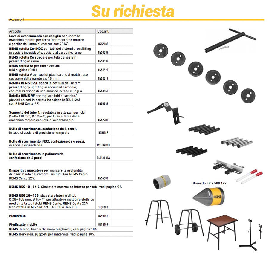 accessori su richiesta per rems 100 macchina tagliatubi