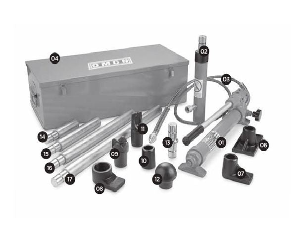 OMCN 353 - Martinetto idraulico per carrozzeria da 12 ton con prolunghe a innesto rapido 