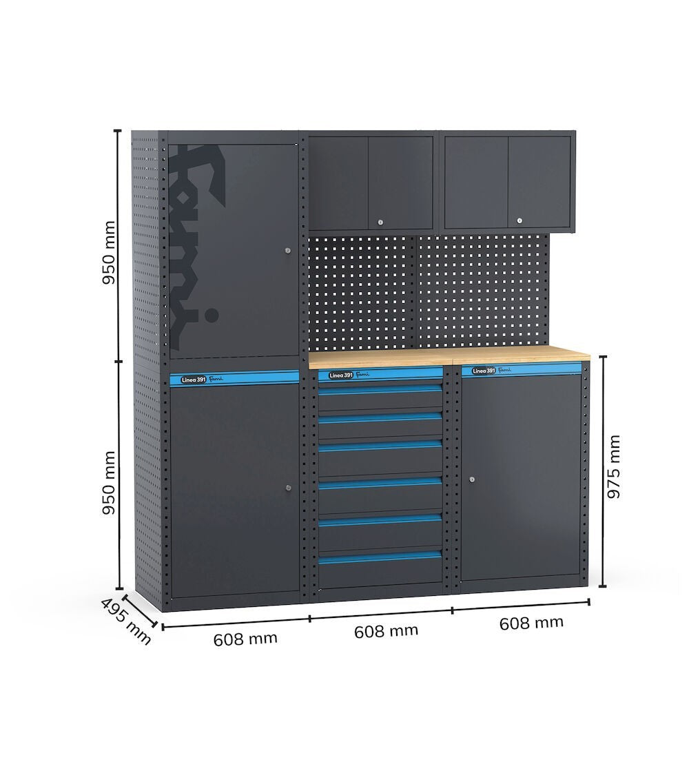 Fami 391G11 - Arredamento arredo per officina con armadi a un' anta e cassettiera