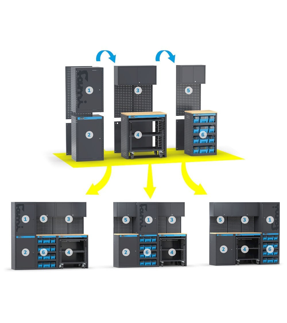 Fami 391G11 - Arredamento arredo per officina con armadi a un' anta e cassettiera