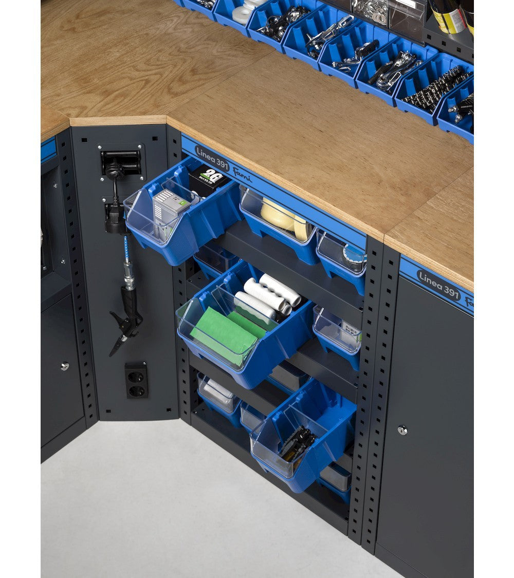 Fami 391G08 - Arredamento arredo officina con armadi con 1 anta, carrello a 3 piani e contenitori