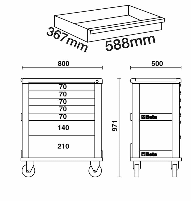 Beta 3900-07/5M - Cassettiera carrello portautensili C39 con 7 cassetti + 181 utensili 