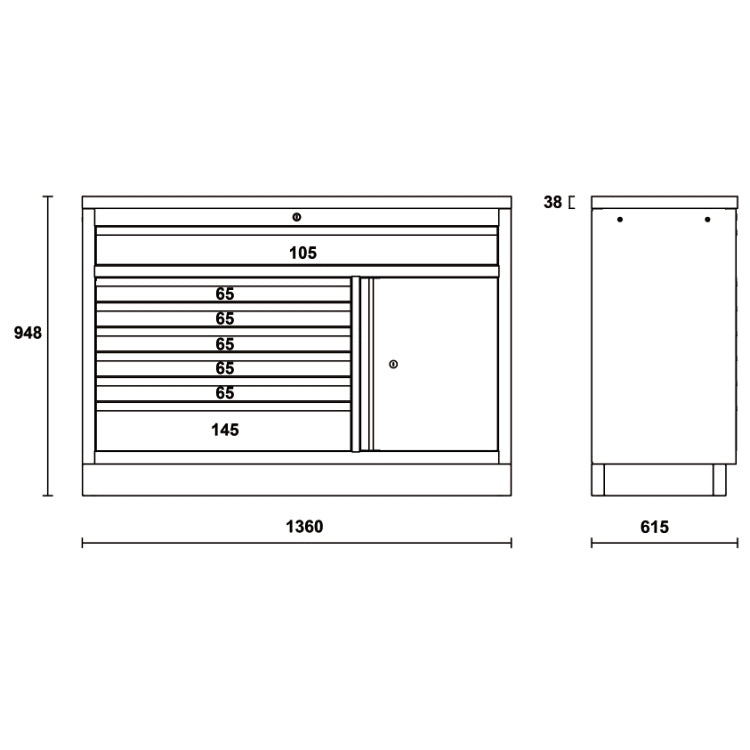 Beta C45PRO 2.0 M7A/W - Modulo fisso con 7 cassetti e piano in legno