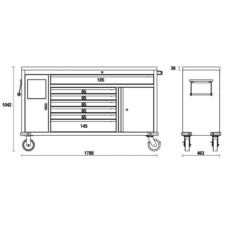 Beta C45PRO 2.0 MWS/W -  Carrello con piano di lavoro in legno con 7 cassetti e modulo pattumiera