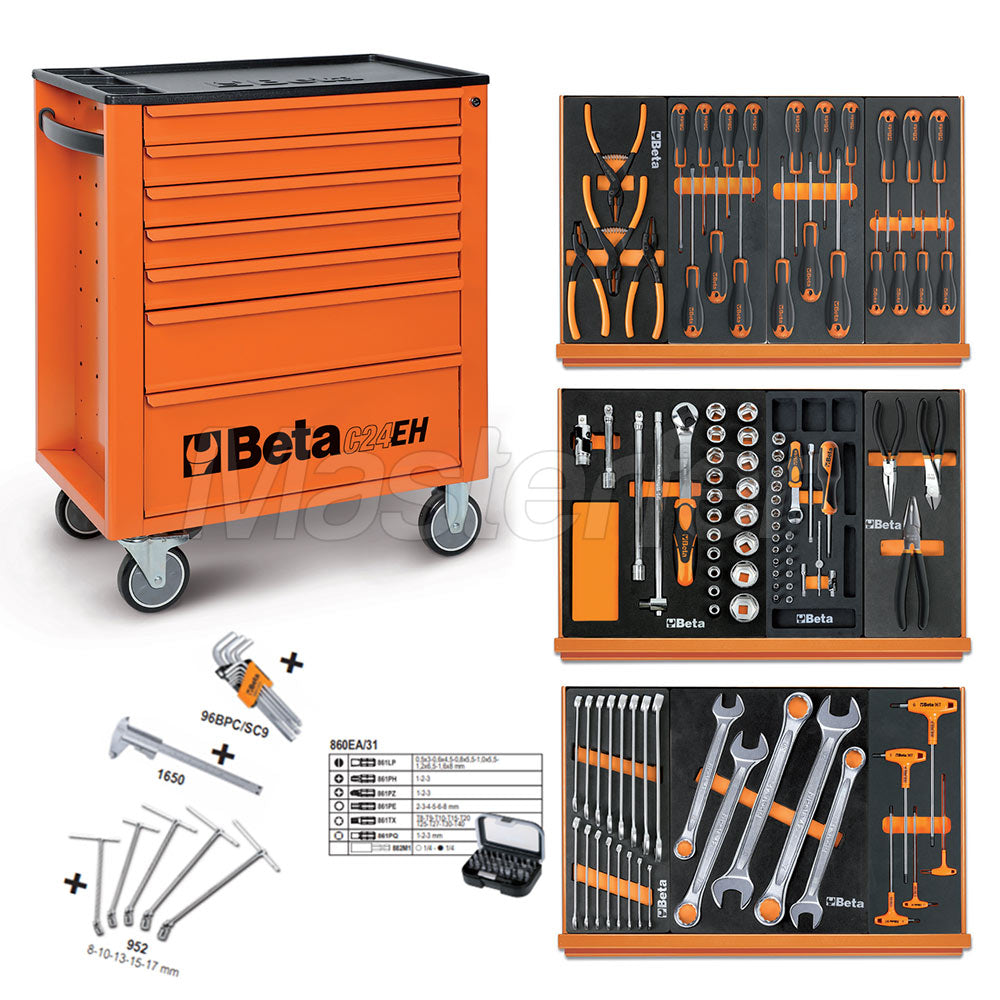 BETA C24EH/VA - Carrello attrezzi per officina completo di 148 utensili, DOTAZIONE