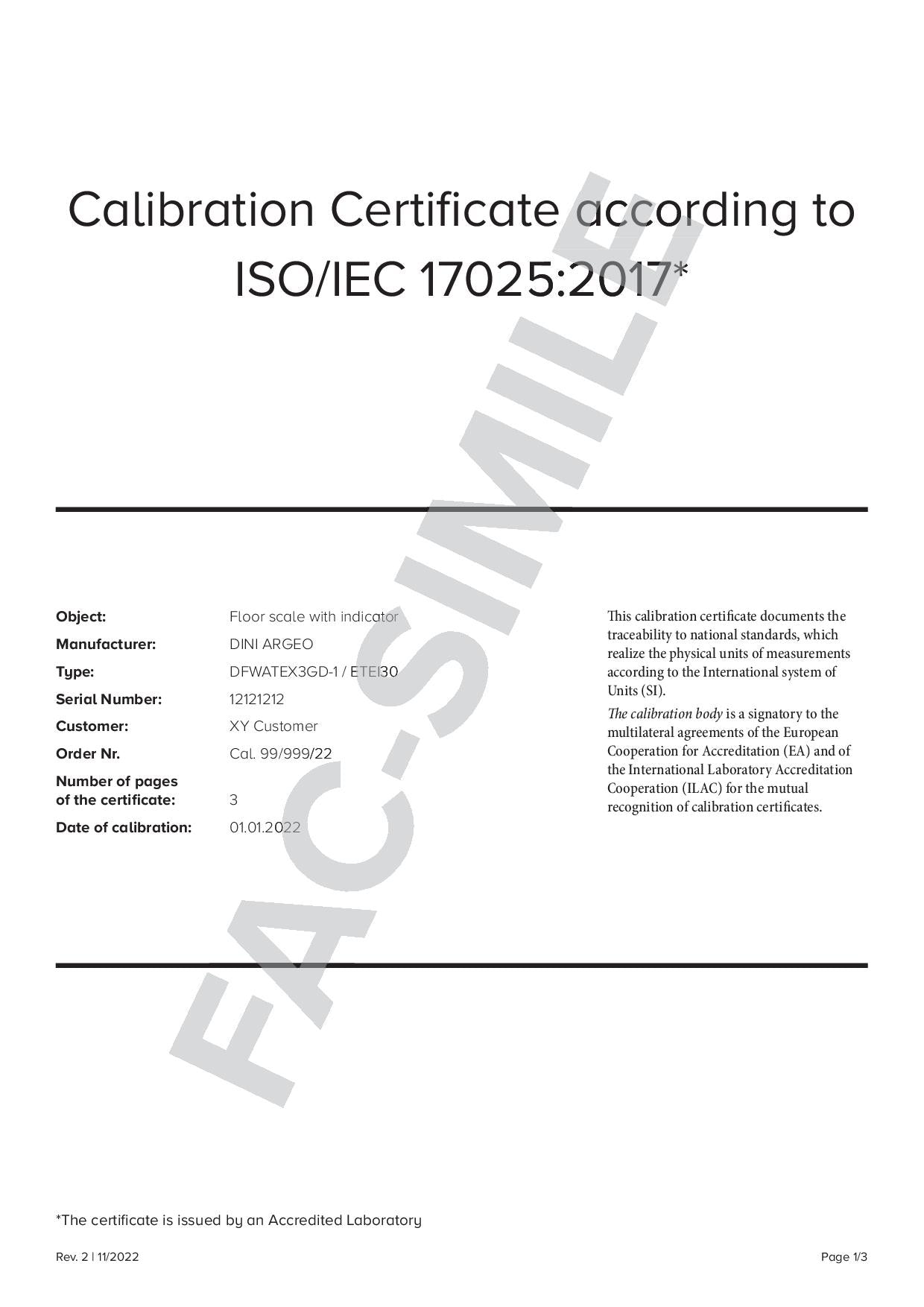 Certificato di taratura ISO 17025 PER TRANSPALLET TPWPM-1 ,DINI ARGEO CT7