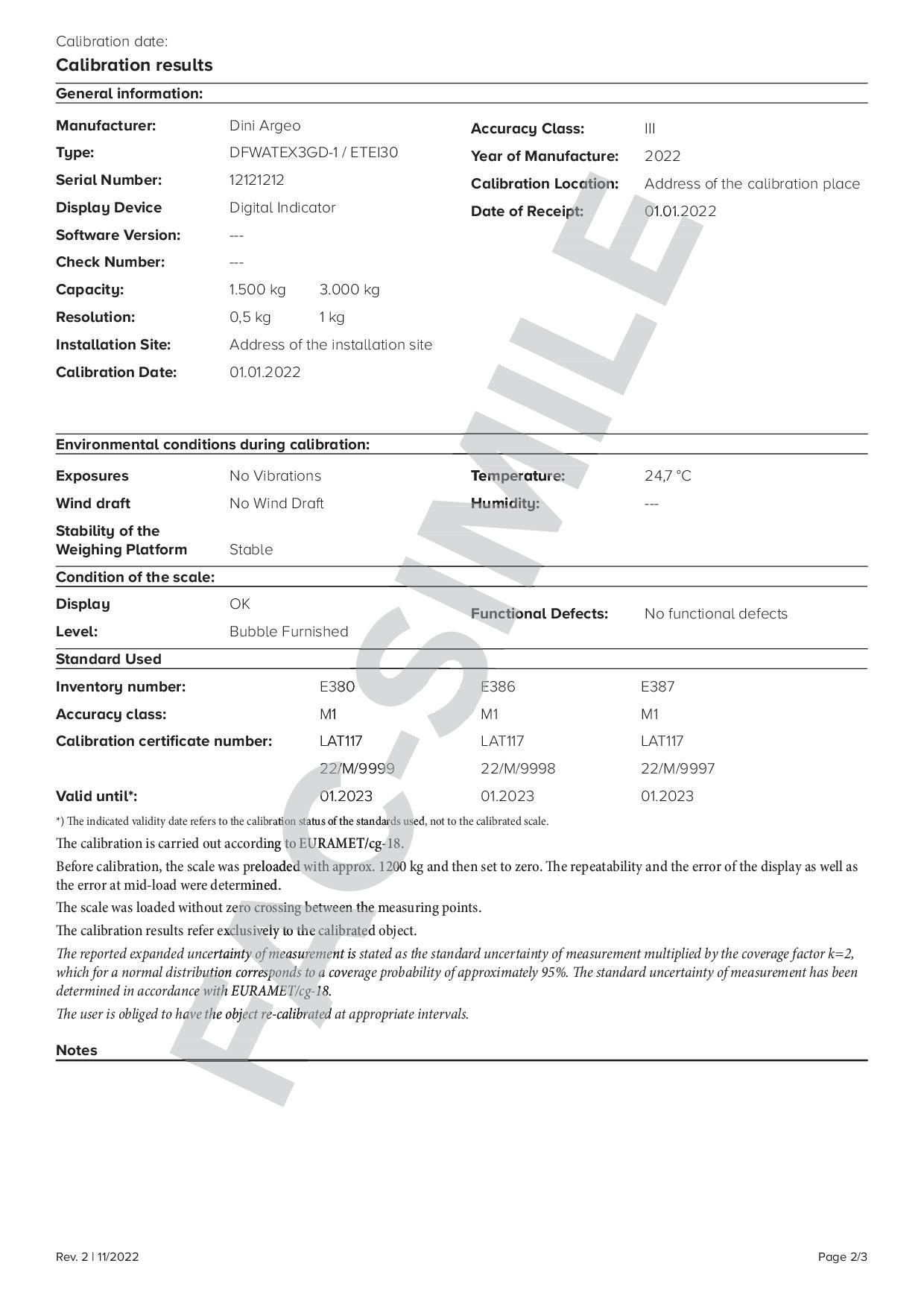 Certificato di taratura ISO 17025 PER TRANSPALLET TPWPM-1 ,DINI ARGEO CT7
