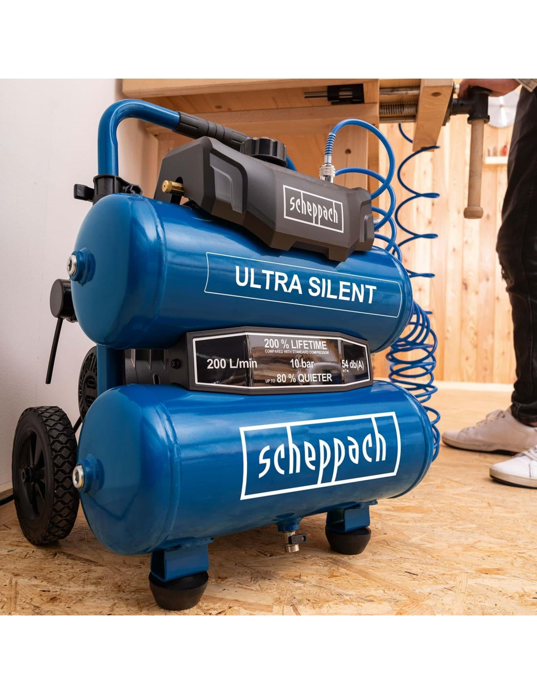 Scheppach HC20SI-TWIN - Compressore aria super silenziato 20 lt 10 bar 