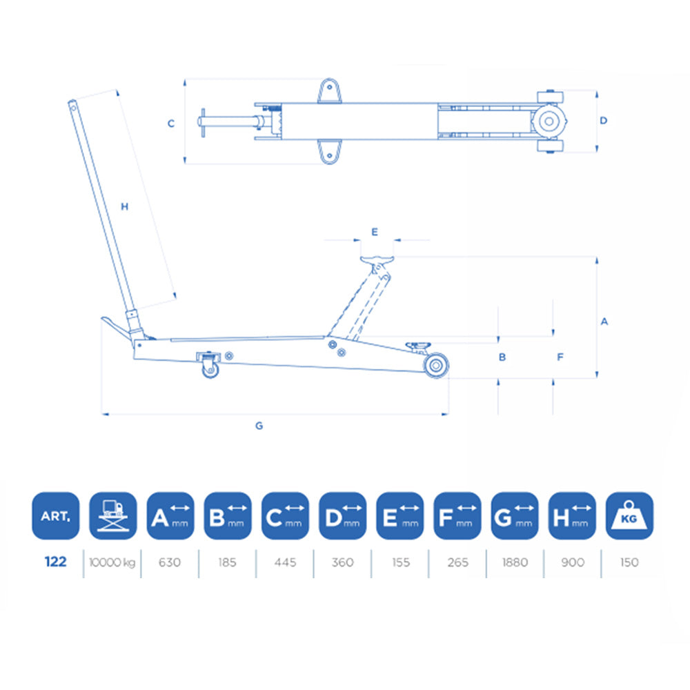 Sollevatore idraulico / cric a carrello OMCN 122 - 10T - 10 Tonnellate