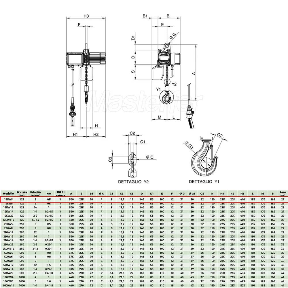 Rwm 1000W6F - Paranco elettrico a catena portata 1000Kg